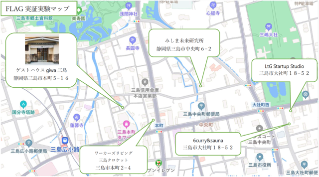図1：三島駅南口側で実施する実証実験参加の5つのコミュニティ